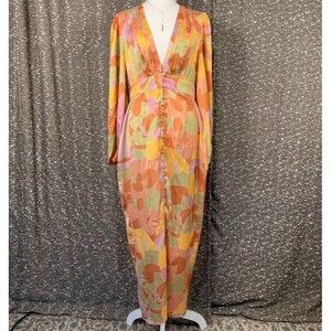 RNWY‎ Runaway Colorful Maxi Long Sleeve Mindy Rapture Dress Women's L
